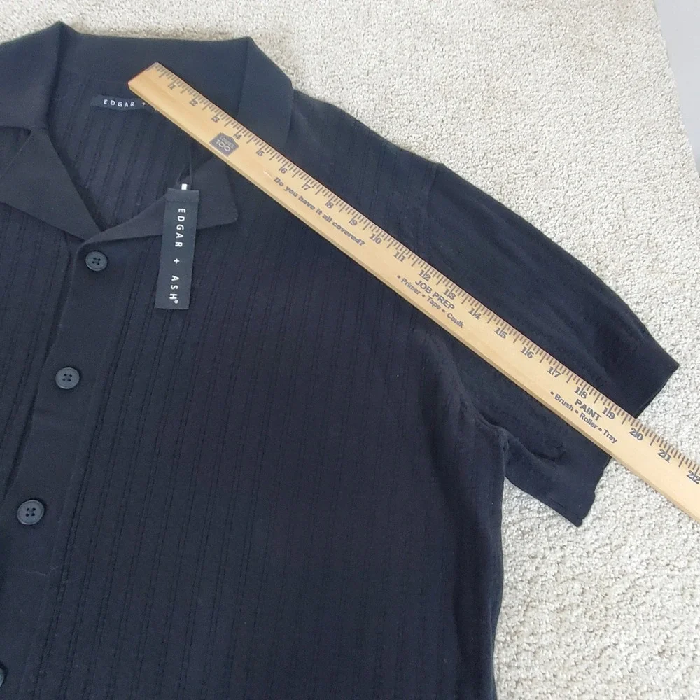 Edgar + Ash Button Down Shirt Men's XL Black Short Sleeve Knit Camp Shirt NWTG